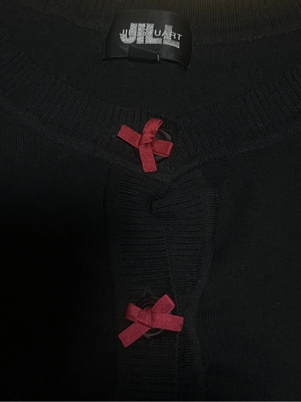Jill Stuart Black Short-Sleeve Cardigan with Red Bow Details